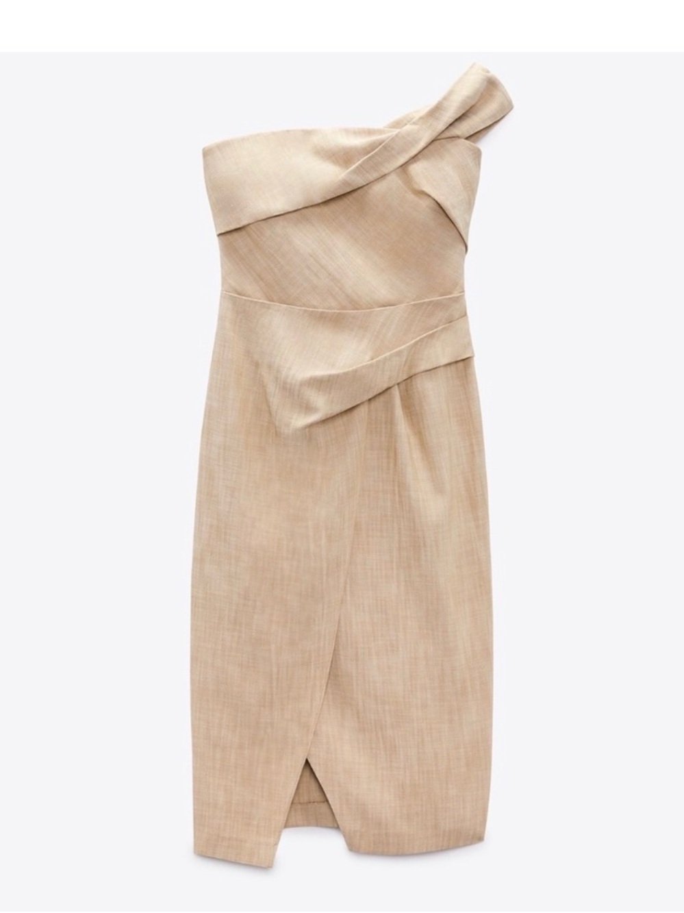 Zara One-Shoulder Beige Midi Dress